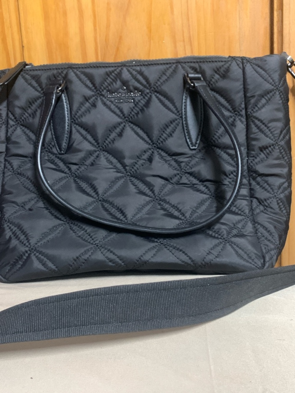 kate spade Black Quilted Nylon Tote with Crossbody Strap